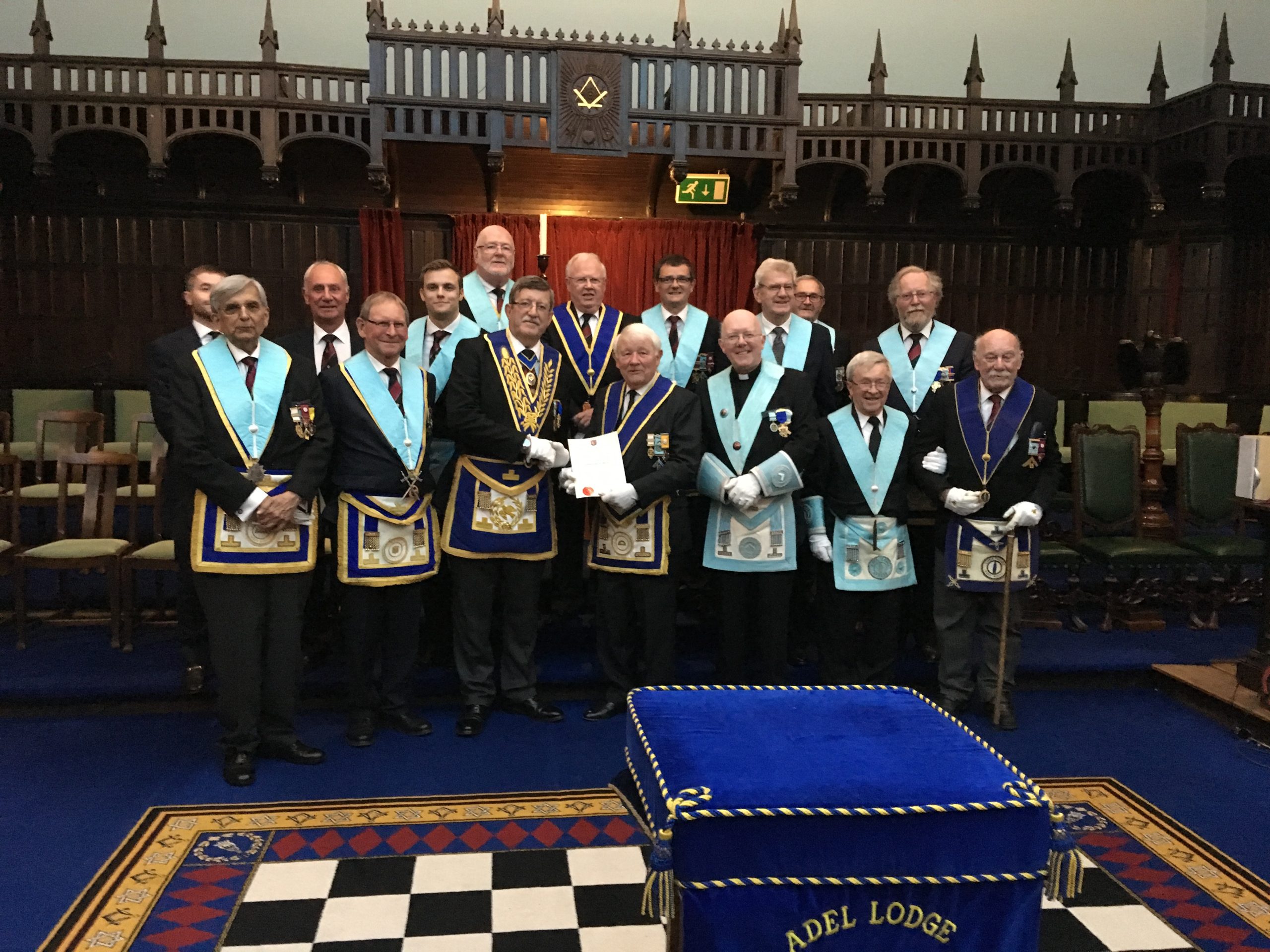 Freemasons stood in the Masonic Temple.